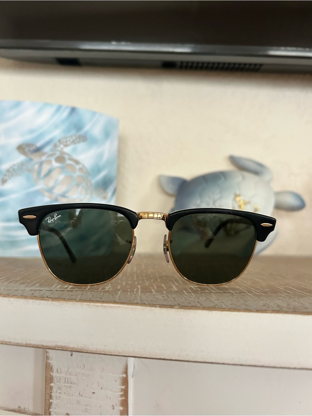 Ray-Ban Clubmaster Sunglasses - Black and Gold with Green Lenses